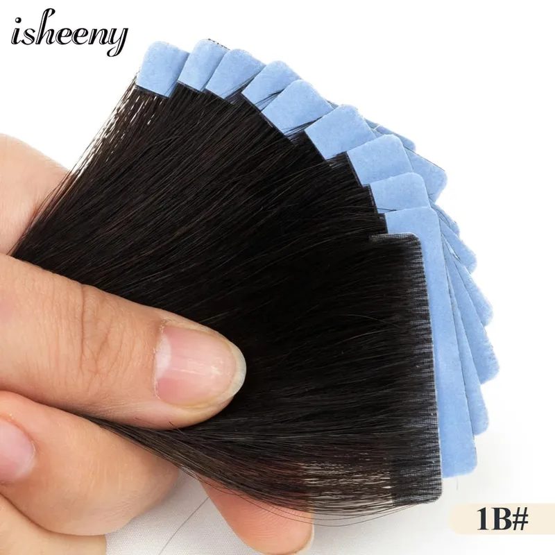 Isheeny Invisible Tape In Hair Extensions 12" 16" 20" Skin Weft Tape Ins 10 stk Naturlig Straight Machine Made Remy Human Hair — image 8