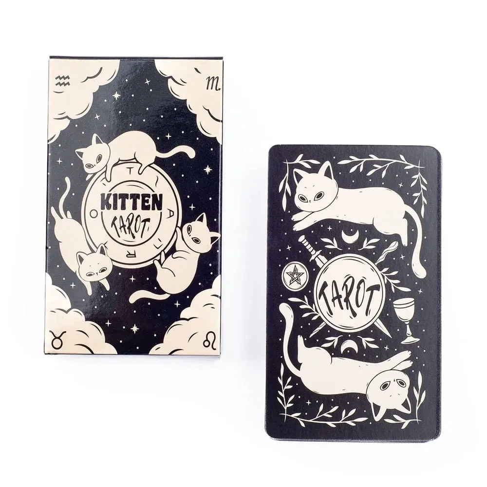 Mèo Con Bộ Bài Tarot 78 Chiếc Màu Đen Trắng Dễ Thương Dành Cho Người Mới Bắt Đầu Phiên Bản Bí Ẩn Board Game Vui Vẻ Bói Bộ — image 2
