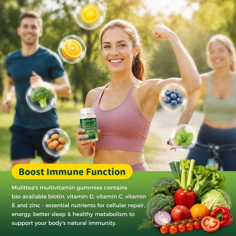 Mulittea Gummies Rau & Trái Cây Tự Nhiên Chống Táo bón Giải độc Trái cây hàng ngày Giúp Tiêu hóa Bổ sung Nhiều Vitamin