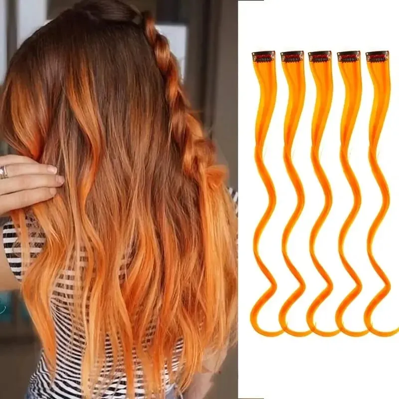 5 Stücke Farbige Haarverlängerungen Party Highlights Lockiges Wellenförmiges Haarteil Clip In Synthetische Streak Für Mädchen Frauen Halloween Perücke — image 12