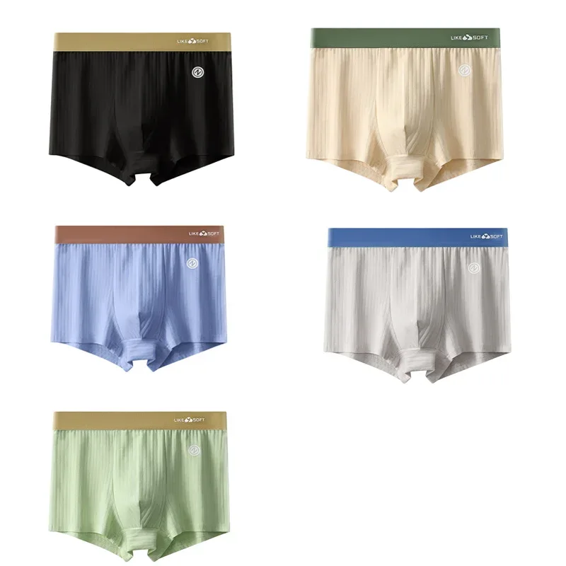 5 pezzi boxer da uomo a righe morbidi e traspiranti a vita media elastico in vita misto cotone pantaloncini intimi da uomo — image 14