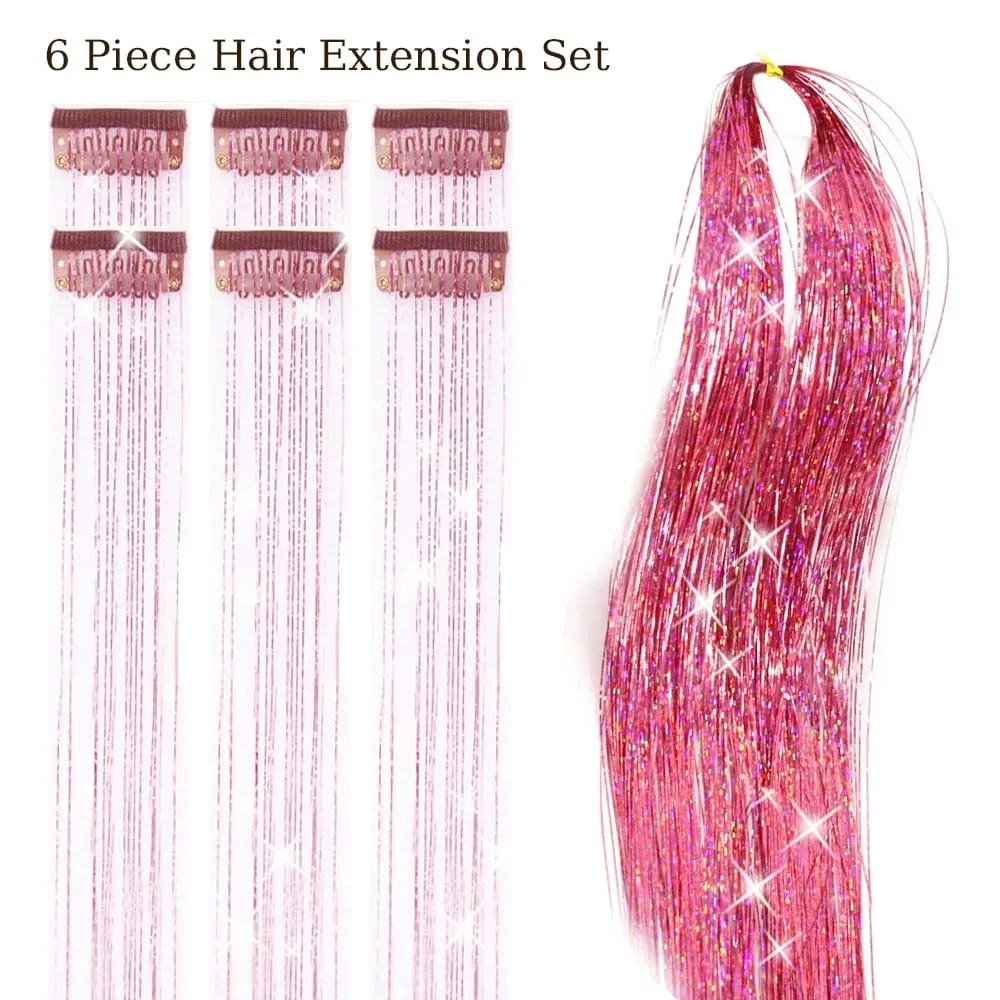 Hair Tinsel Pack Of 6Pcs Clip In Hair Tinsel 20Inch Colorful Glitter Tinsel Hair Extensions Festival Gift Tinsel Fairy Hairpiece — image 14