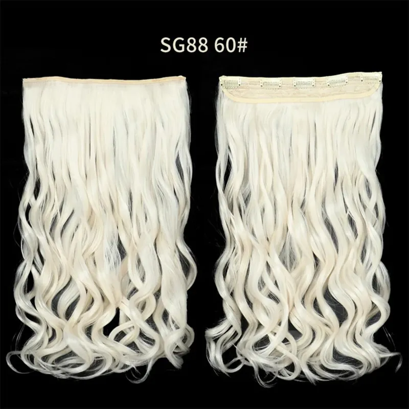 Long Straight Curly One Piece 5clips Clip-in Extensions 22Inch Heat Resistant Hairstyles Colour Mix Blonde Hair Piece For Women — image 32