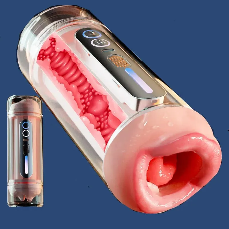 ที่สมจริงช่องปากช่องคลอดสองหัวใช้ชายMasturbatorอัตโนมัติVibrating Moaningพ็อกเก็ตหีเสียงอมควยคัพเพศของเล่นสำหรับผู้ชาย — image 2