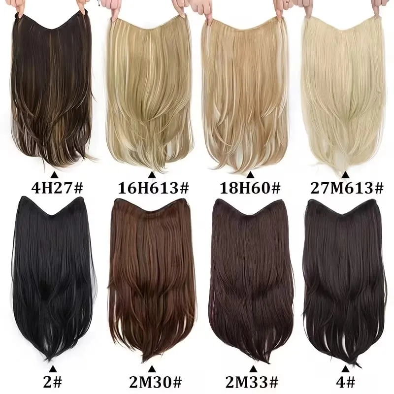 22Inch Synthetic V-Shaped Long Layered Straight Hair Extensions Invisible Increase Volume Fashion Lazy Hairstyle for Women — image 4
