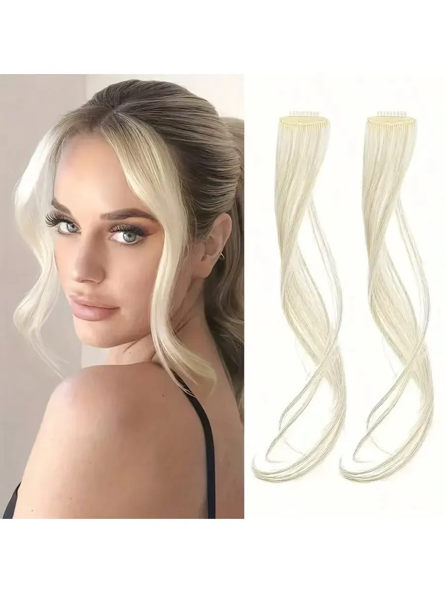 ยาวด้านข้าง Bangs 2 PCS สังเคราะห์ชุดหยักลอนคลิปในผ้าม่าน Bangs ด้านหน้า Bangs Face-Framing ไฮไลท์สำหรับสตรี — image 9