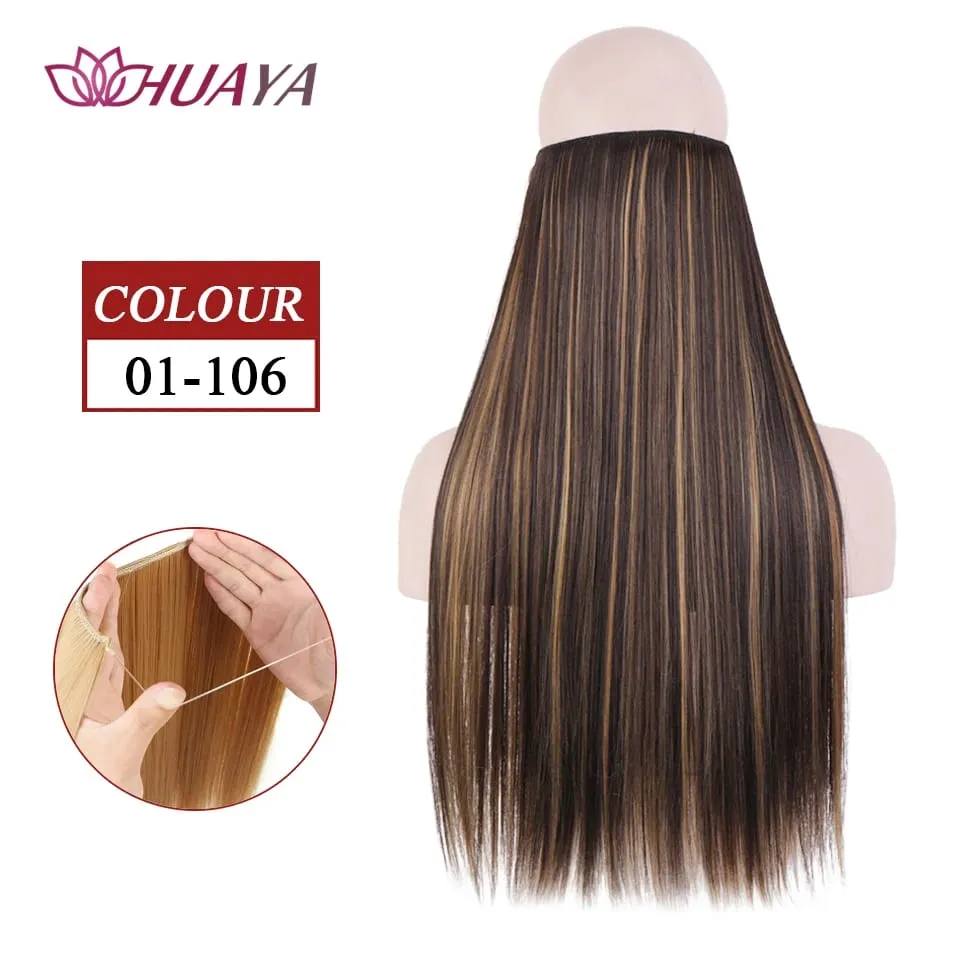 Filo invisibile sintetico lungo rettilineo senza clip nelle estensioni dei capelli Pezzi di capelli finti Linea di pesce segreta Posticci per le donne — image 16