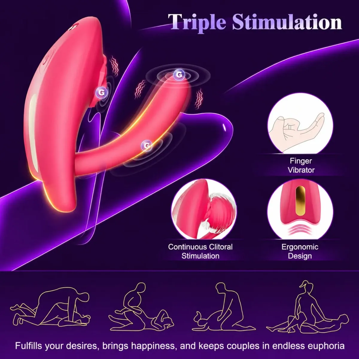 Genopladelig G-Spot og klitorisvibrator til par 3 kraftige motorer 9 vibrationstilstande App Control Silikonelegetøj til Ultimate — image 2