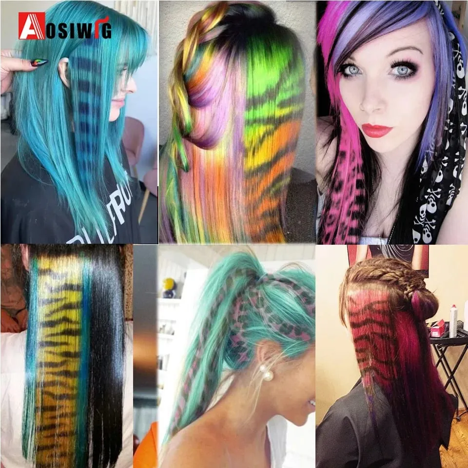 Feather Hair Extensions Colored Synthetic Clip In Hair Feather Colorful False Hair Extension Mixed Color Straight Hair For Women — image 7