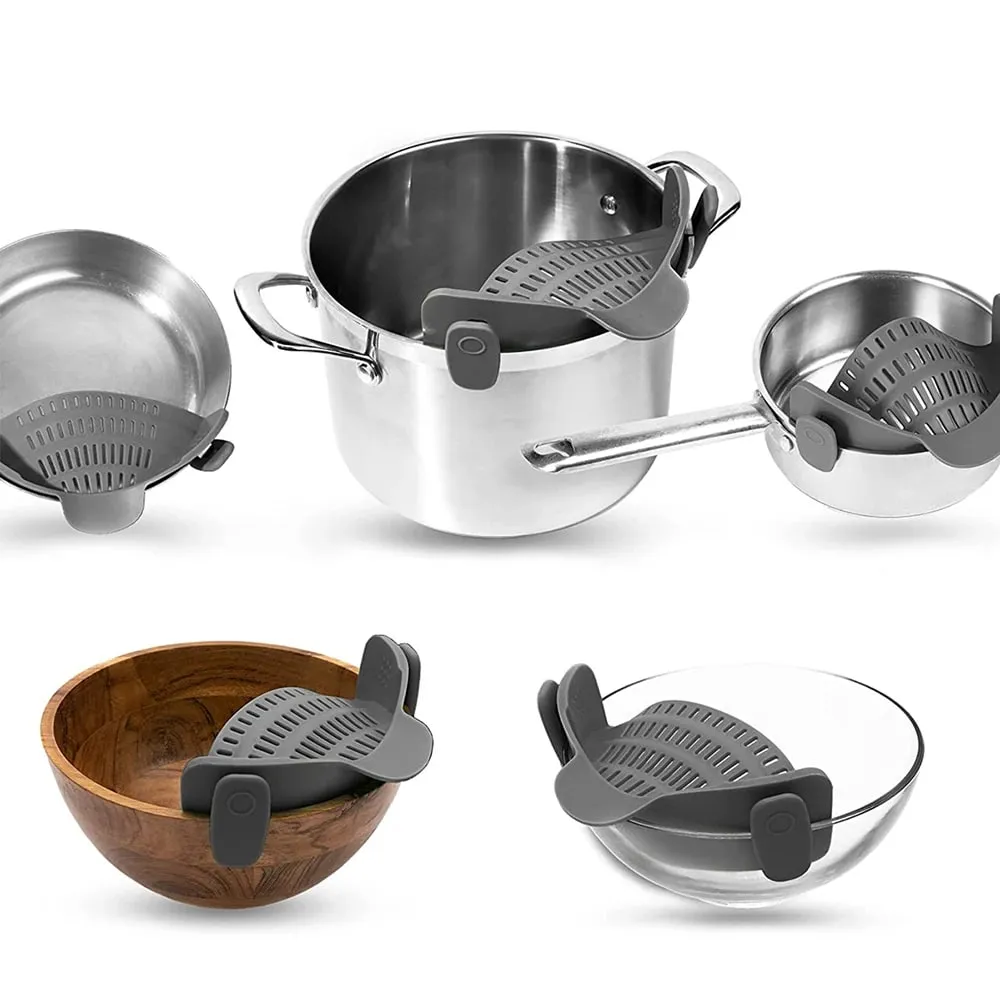 Silikone køkkensi klip på gryder og pander afløbsstativ Pasta Nudler Grøntsags Frugt Si dørslag Køkken Gadgets — image 2