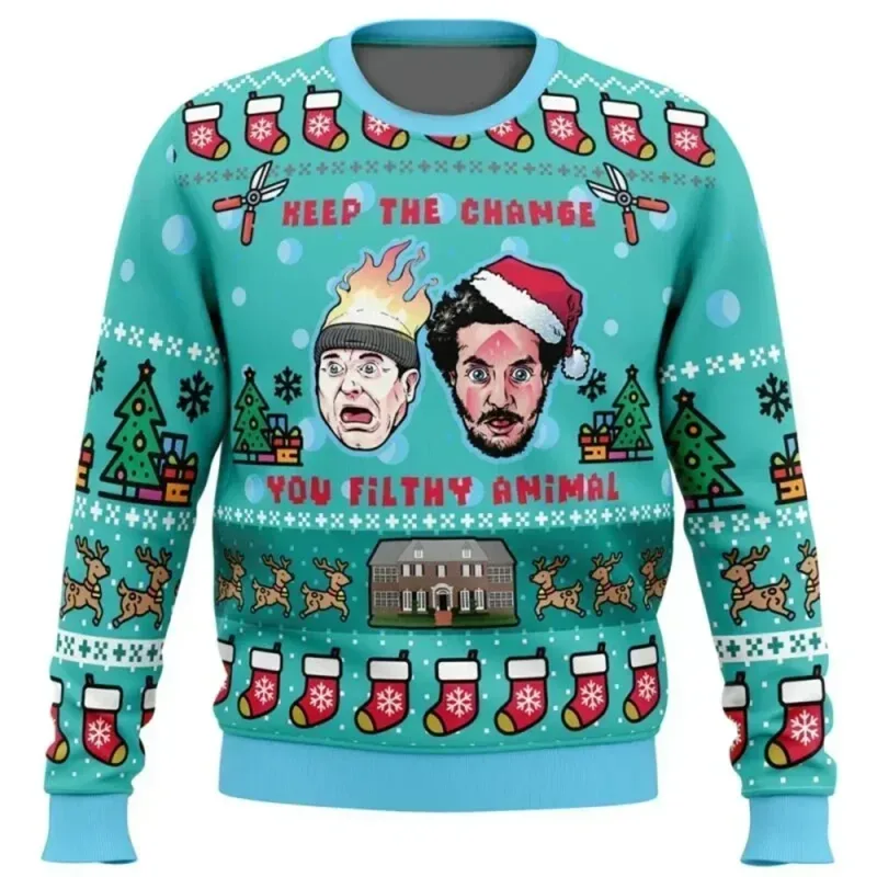 Allein zu Hause, hässlicher Weihnachtspullover für Männer und Frauen, heißer Verkauf, Rundhals-Langarm-Oberteil, Weihnachtskleidung, lustiger 3D-Druck — image 3