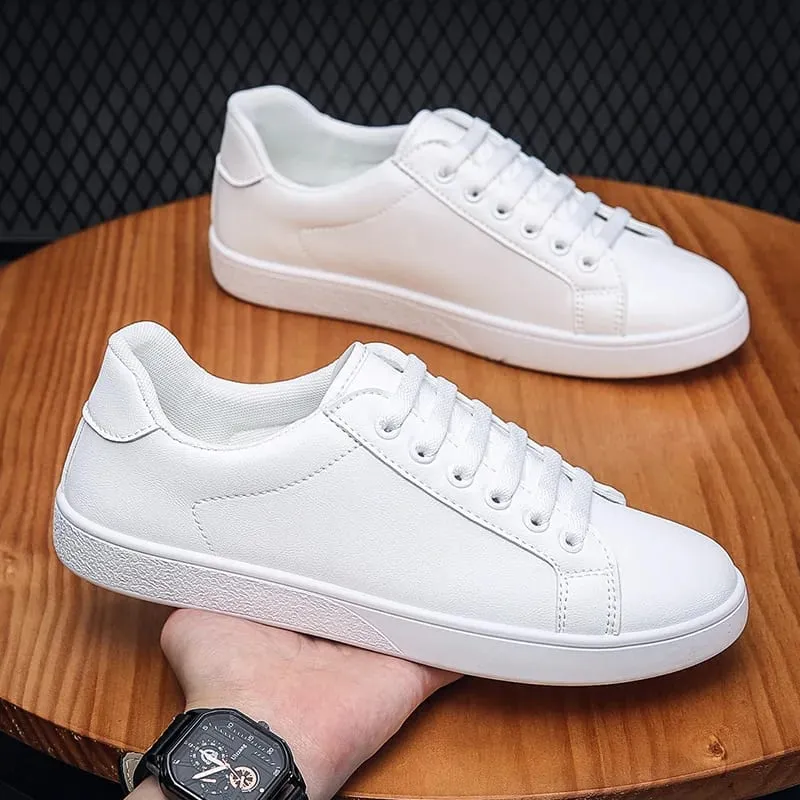 ผู้ชาย Vulcanized รองเท้าสบายๆแบนรองเท้าผ้าใบสีขาวรองเท้า Zapatillas Hombre Chaussure Homme Drop Shipping หนังสีดำ — image 4