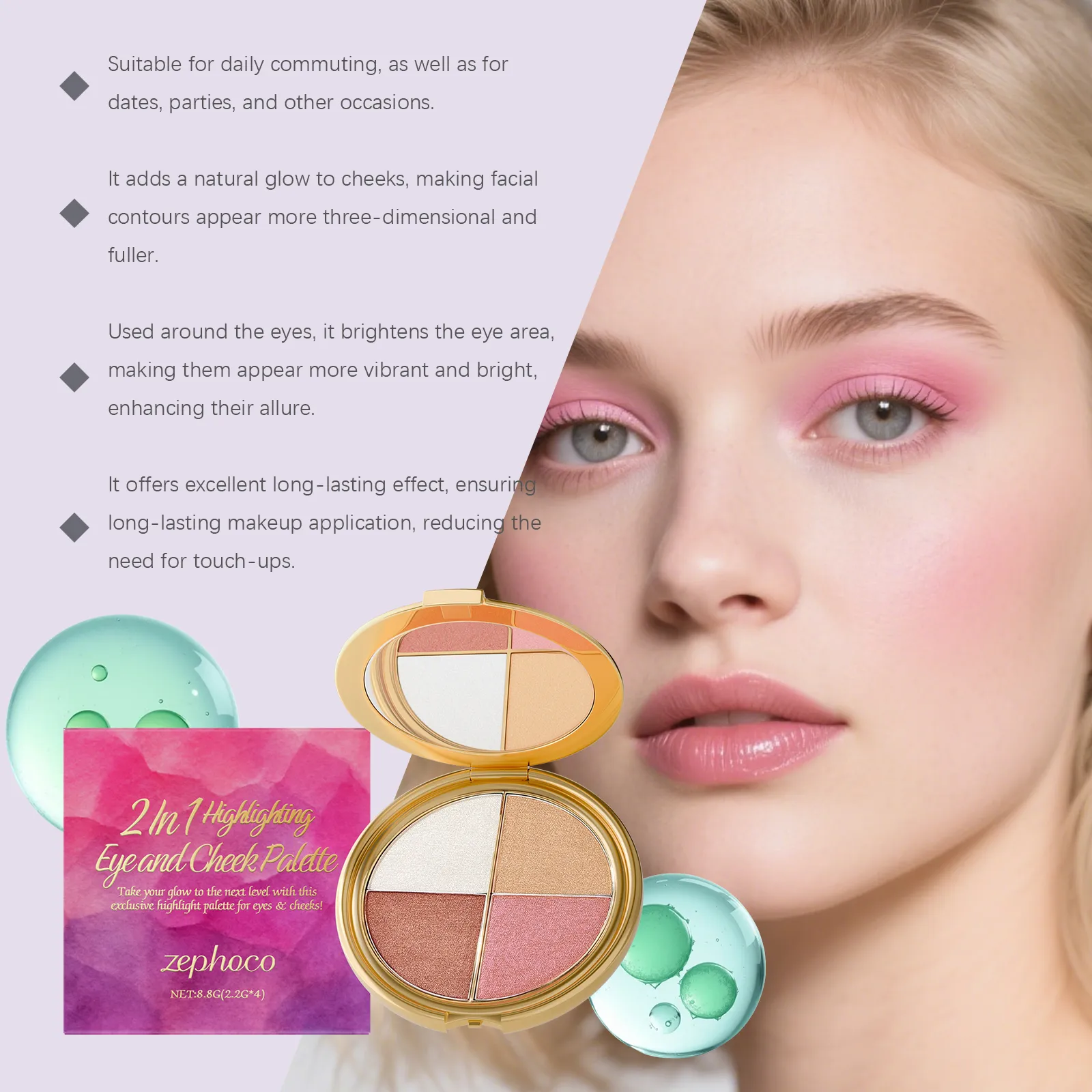 Palette di fard e ombretti illuminanti - Portatile, versatile, naturale e multiuso per il trucco quotidiano di occhi e guance — image 5
