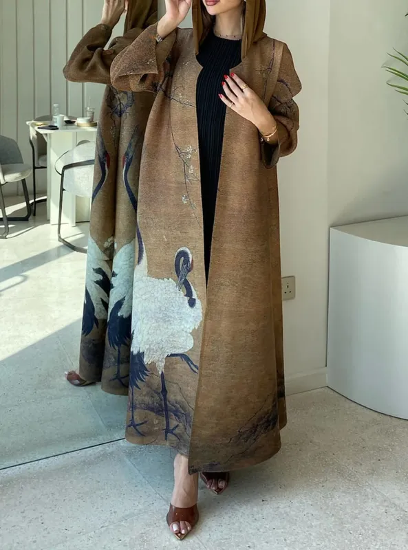 Frauen Falten Miyake Plissee Abaya Langarm Druck Faltbare Kragen Robe Strickjacke Mantel Neue Winter Mode Original Design 2026 — image 32