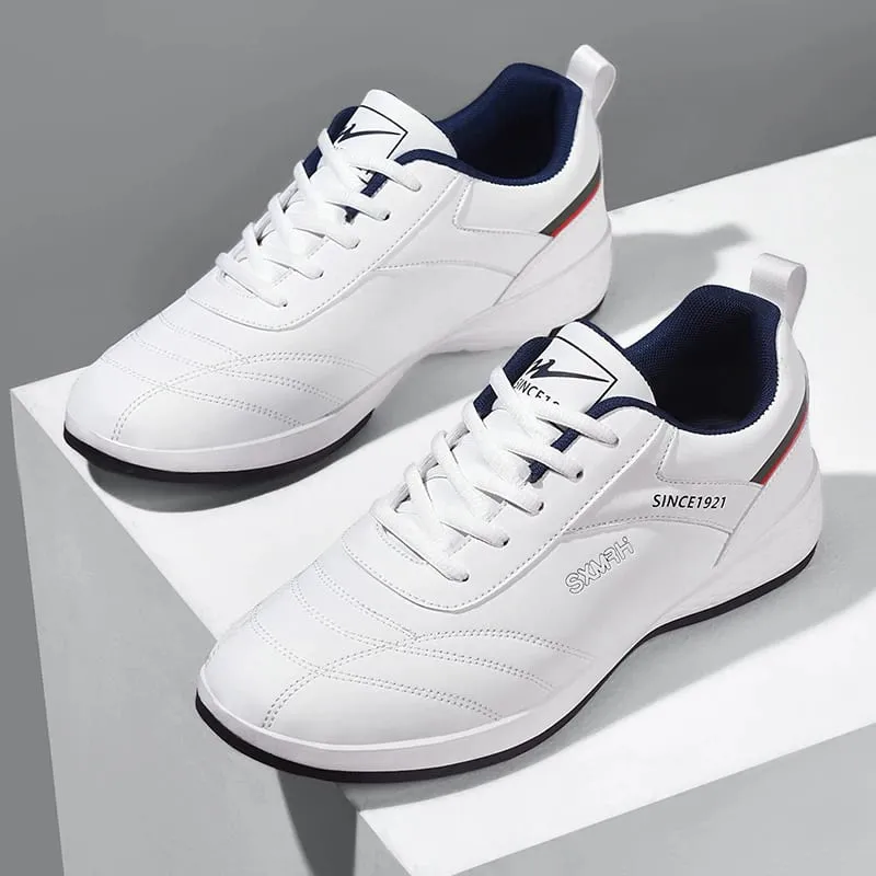 Double Star Men's White Leather รองเท้าผ้าใบลำลองน้ำหนักเบาระบายอากาศได้ลื่นรองเท้ากีฬาที่เดิน — image 6