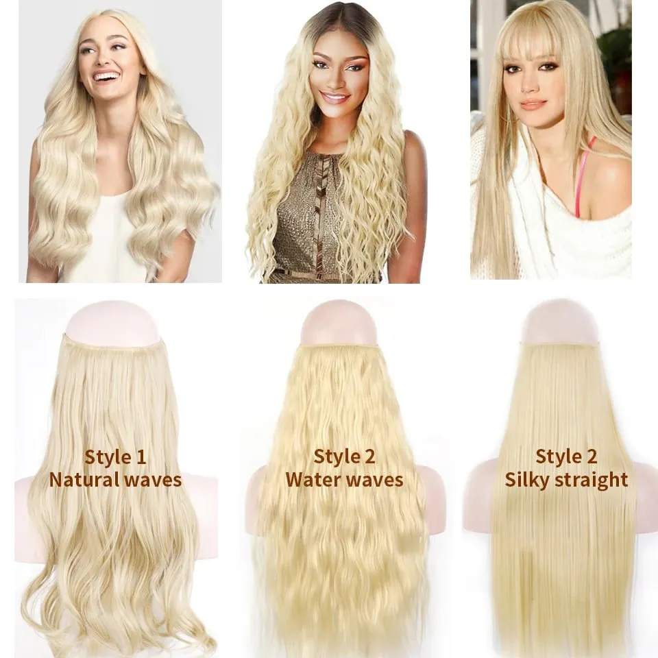 Filo invisibile sintetico lungo rettilineo senza clip nelle estensioni dei capelli Pezzi di capelli finti Linea di pesce segreta Posticci per le donne — image 6