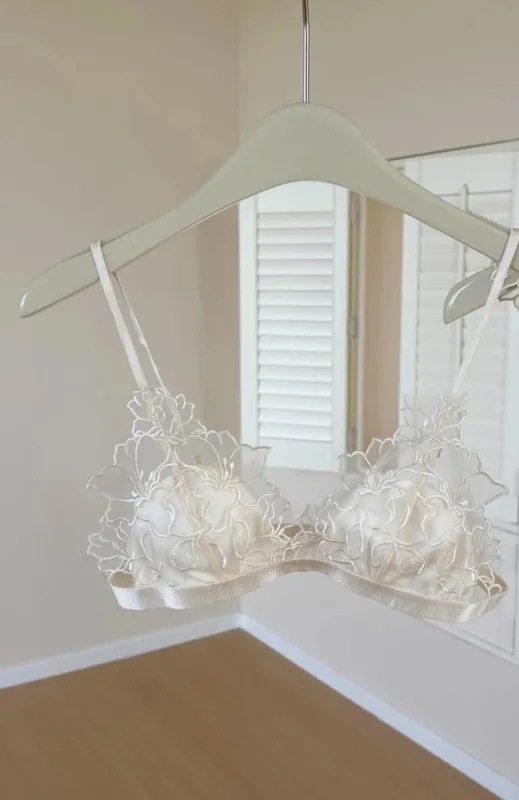 ​ Bralette de encaje francés elegante, copa triangular sin aros, tirantes finos, busto pequeño, conjunto de lencería cómoda para mujer BANERDANNI