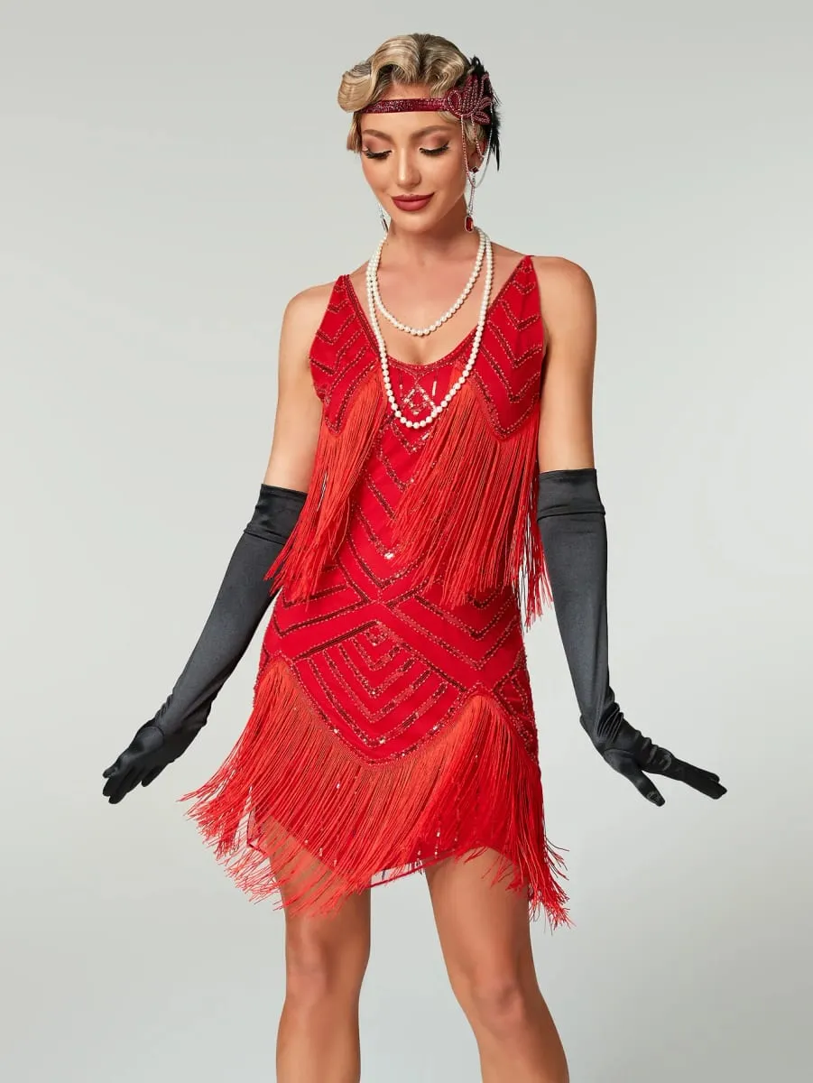 Flapper Roaring PLUS ขนาด 20 S Great Lady ชุดมินิสั้น Gatsby Fringed เลื่อมลูกปัด Lady MINI Tassels ตกแต่งชุด — image 5