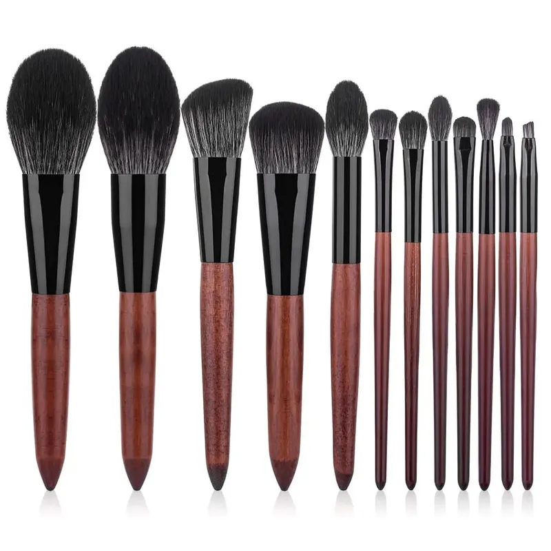 12 pennelli per trucco di alta qualità Set fondotinta in polvere, fard, ombretto, spugna, pennelli in morbida fibra di lana, strumenti cosmetici per capelli