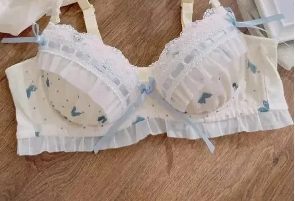 Nippon's Pure Desire Set di reggiseno a coppa sottile stile principessa carino Stampa reggiseno con fiocco carino Biancheria intima di pizzo confortevole Biancheria intima gotica — image 9