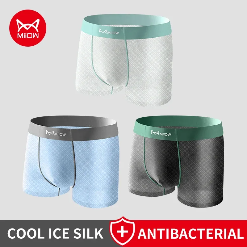 MiiOW 3Pcs Cool Ice Silk Men Underwear Boxers 7A Antibacterial Men's Panties Seamless Mesh Breathable Mens Underpants Man Boxers — image 24