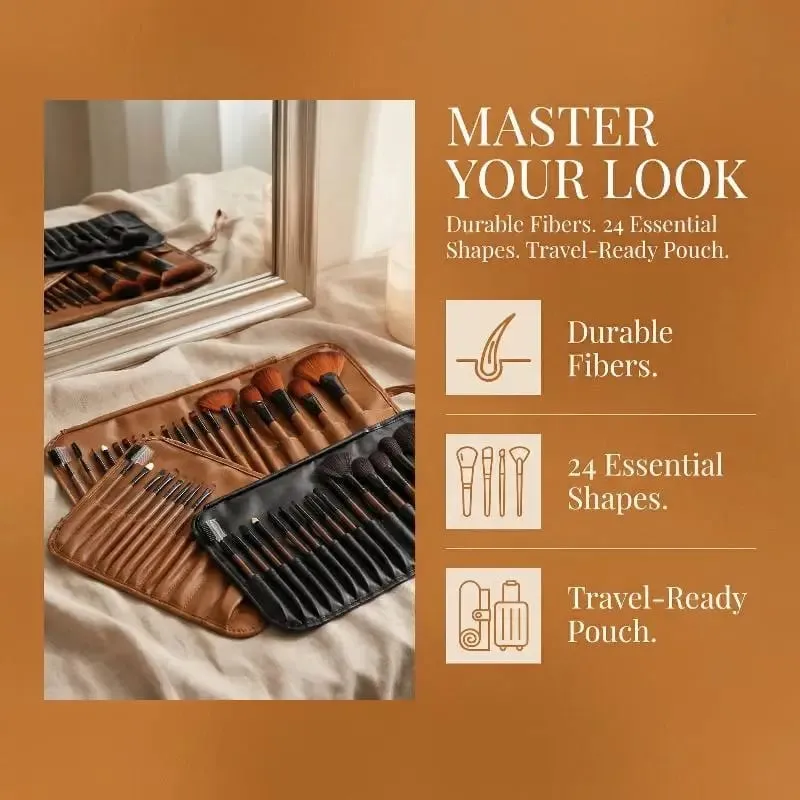 Set Berus Kecantikan 24Pcs Profesional Termasuk Semua Berus Mekap dengan Beg Penyusun untuk Penggunaan Peribadi dan PerjalananPanas — image 2
