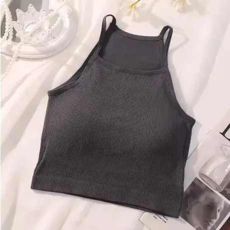 Canottiere da donna in versione coreana con filato solido, moda casual, top corto con imbottitura sul petto, senza maniche, canotta di base — image 9