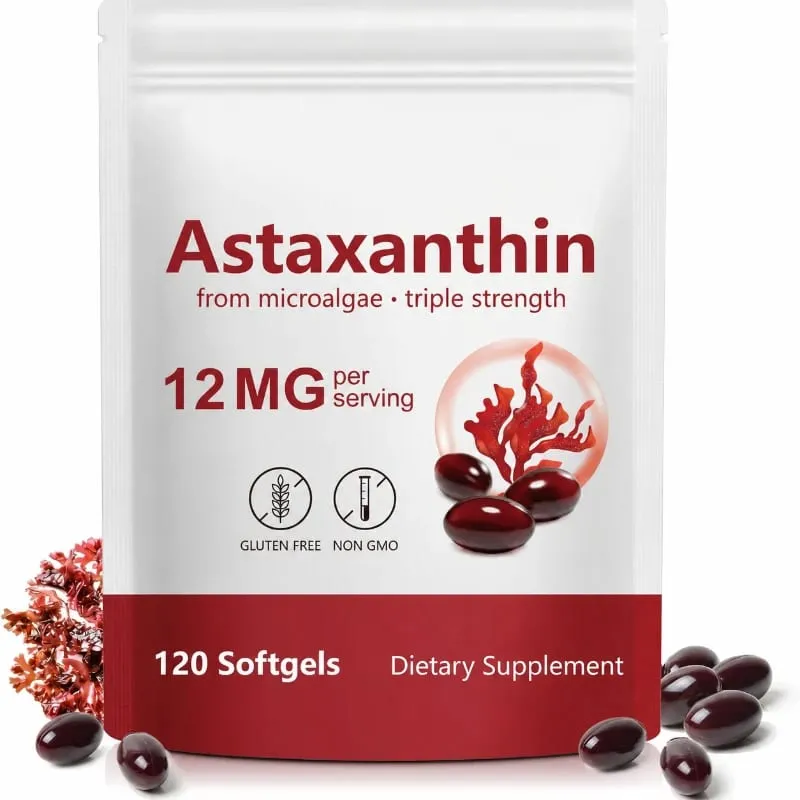 Astaxanthin Softgels Từ Vi Tảo Thúc Đẩy Sản Xuất Collagen Đậu Nành Không Chứa Gluten Không GMO Sức Mạnh Gấp Ba 120 Softgels