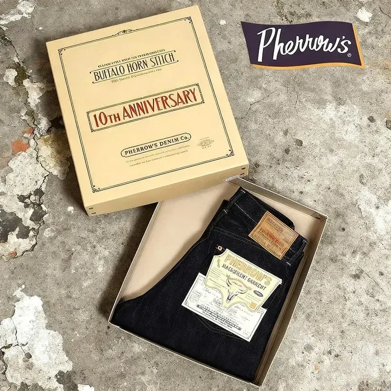 Pherrows 10th Anniversary Indigo 15.2oz กางเกงยีนส์ Deerskin Vintage Red Ear — image 3