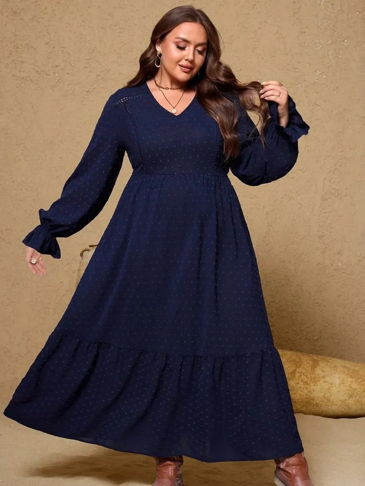 plus Size Women's Pullover V-Neck Long Sleeve Dress Autumn 2025 Printed Loose Casual Fashion Best Choice for Autumn — image 2