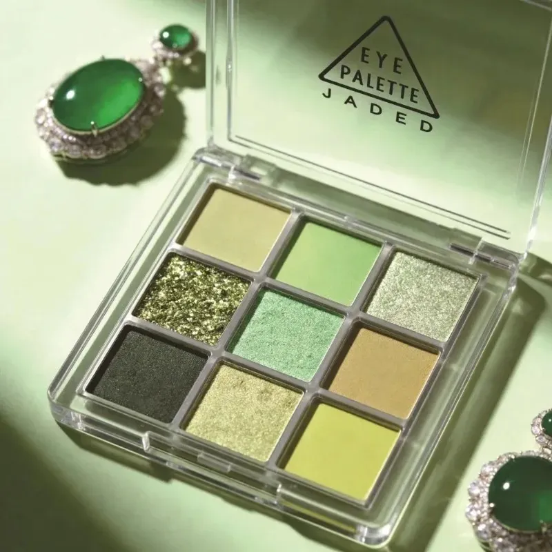Palet Eyeshadow 9 Warna Matte Hijau Mint Kosmetik Rias Mata Bubuk Eyeshadow Hutan Berkilau Mutiara Tahan Air Tahan Lama — image 3