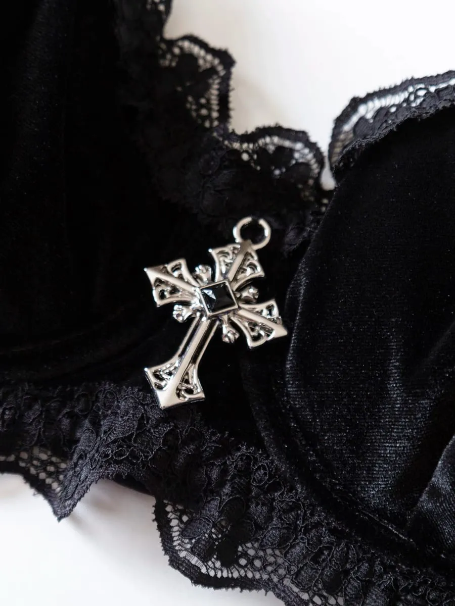 Vintage inspirovaný nastavitelný popruh Černý krajkový set spodního prádla Gotické intimní oblečení pro odvážnou ženskost — image 4