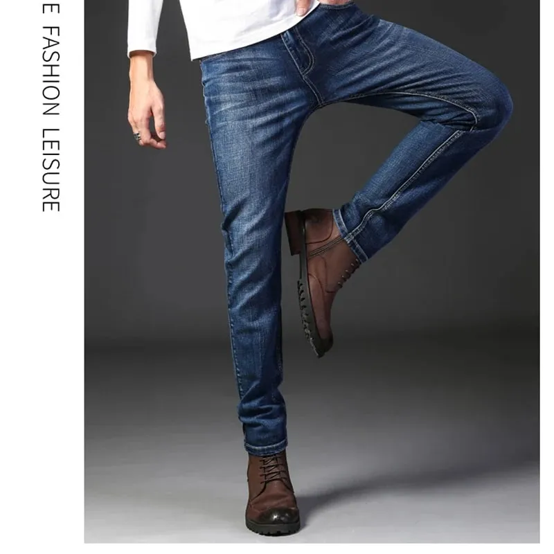 La nueva versión coreana para hombres es suave y cómoda, pantalones vaqueros elásticos de corte Regular, pantalones vaqueros negros de negocios de algodón informales a la moda — image 7