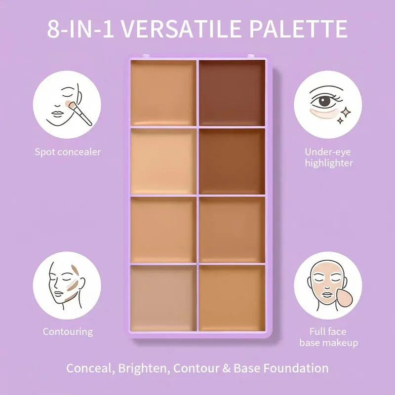 9-teiliges Blur Primer Hydrating Foundation 8-Farben-Creme-Concealer-Palette Damen-Make-up-Pinsel Langlebiges, bleifreies Weihnachtsgeschenk — image 4