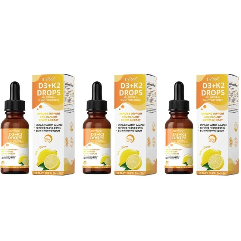 Vitamine D3 K2 Gouttes liquides Absorption du calcium et soutien osseux 1000 UI D3 au goût de citron K2 60 ml 30 portions — image 9