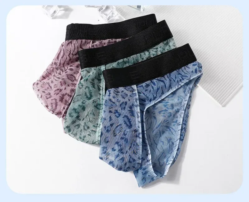 Separate Dual-Pouch-Slips für Herren, Sommer-Eisseide, durchsichtige Höschen, atmungsaktives Mesh, Leopardenmuster, für Reisen, schnell trocknende Unterwäsche — image 9