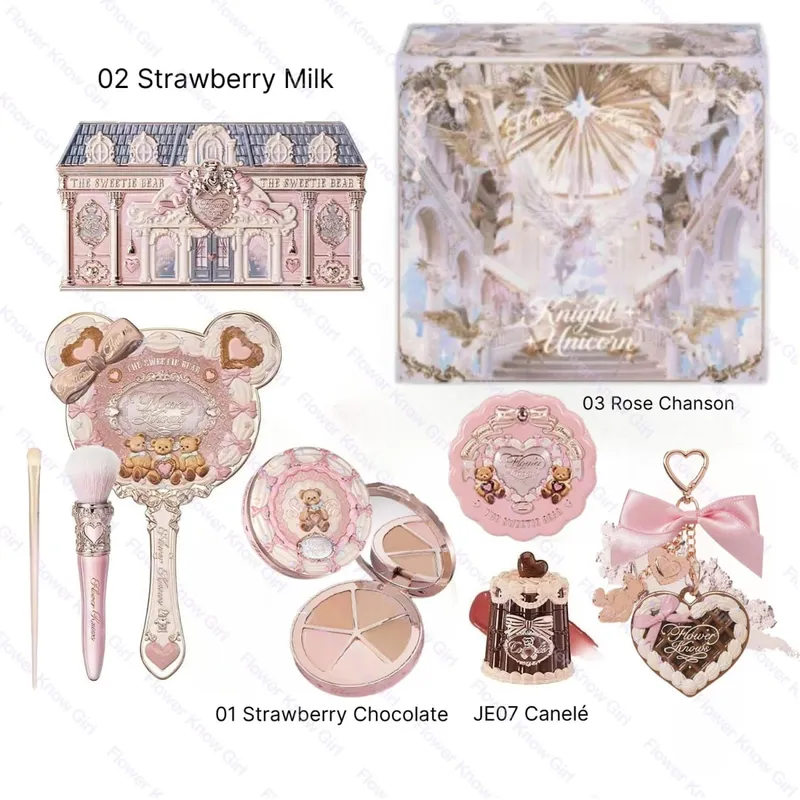 Flower Knows Full Makeup Kit Luxusní dárková krabička Paletka očních stínů Blush Krém na rty Krém na ruce Zrcátko do vlasů Přívěsek taštička s klipem Cute Beauty Cos — image 9