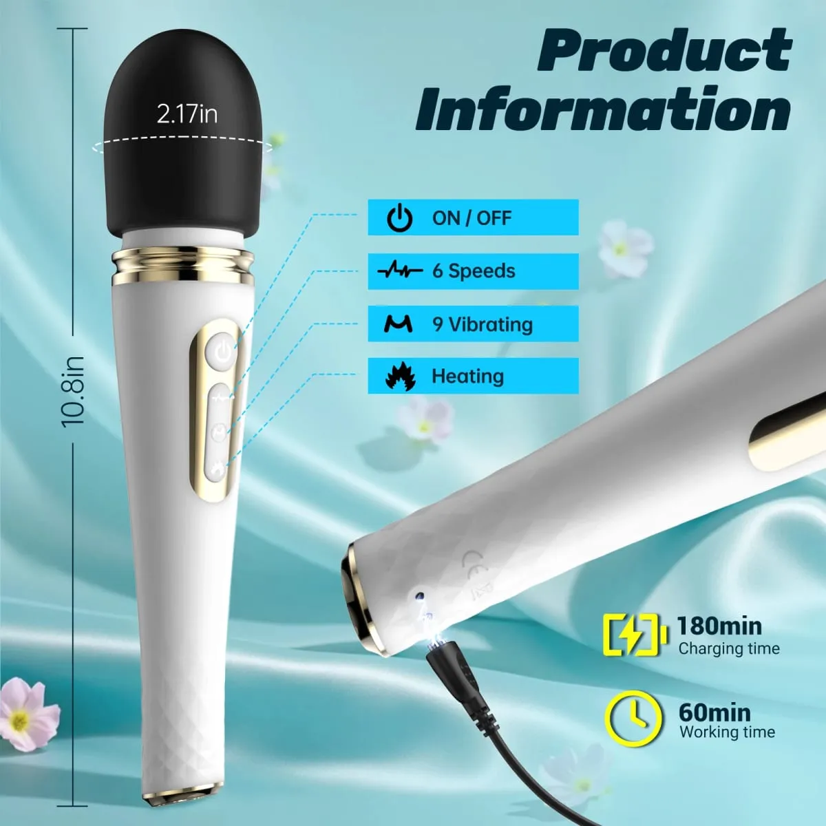 Vibromasseur baguette magique puissant, 6 vitesses, 10 bâtons AV vibrants, stimulateur de Clitoris, chauffage de la tête, masseur corporel, jouets sexuels pour femmes — image 5