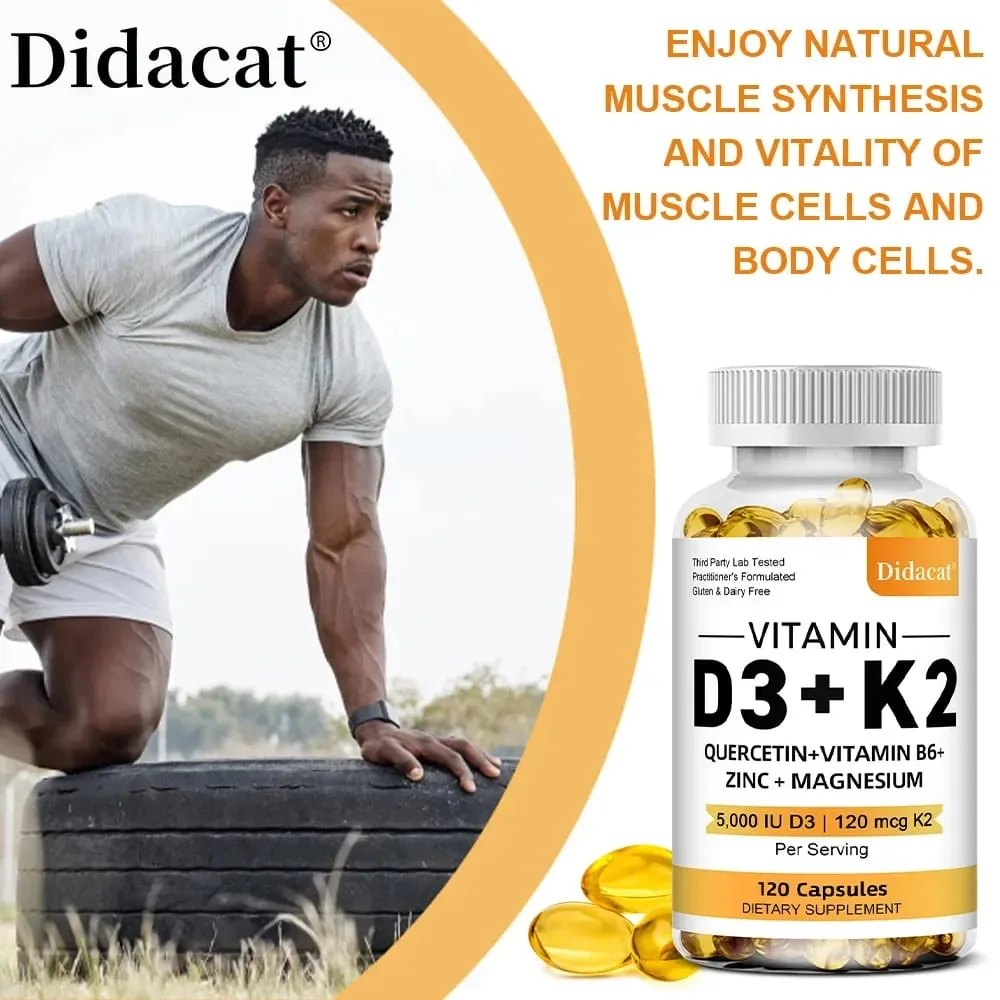 Integratore alimentare di vitamine D3 + K2 - Supporto per la salute delle ossa e del cuore Aiuta a regolare il metabolismo del calcio - 120 capsule molli — image 5