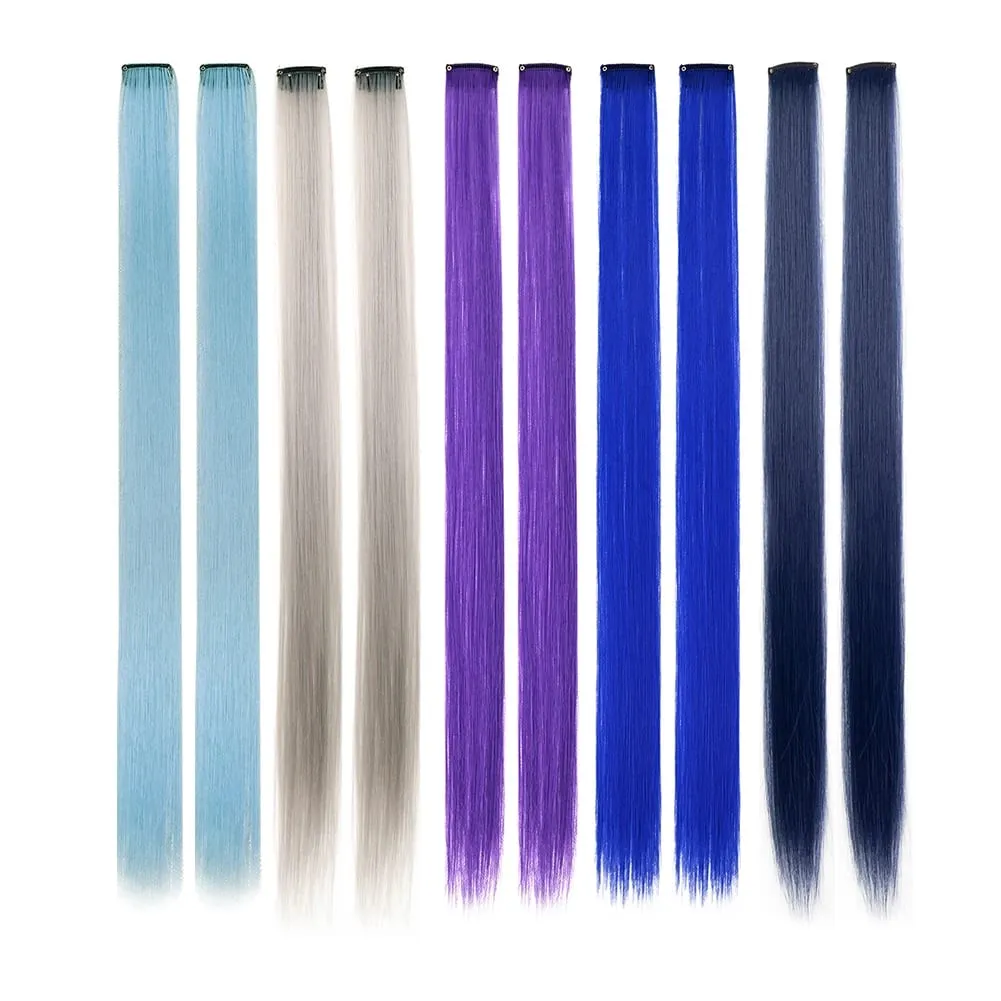 10 PCS Colored Clip in Hair Extensions 22 Inch Rainbow Straight Synthetic Hairpieces For women Cosplay Party Christmas New Year — image 14
