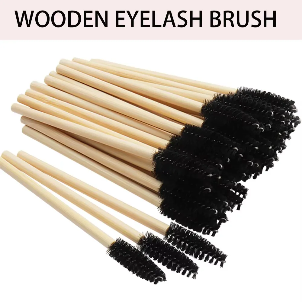 50 stk. Bambus håndtag øjenvippe børster Mascara tryllestave Applikator Øjenvipper Extension Brush Øjenbryn Spoolie Børster Makeup Tool