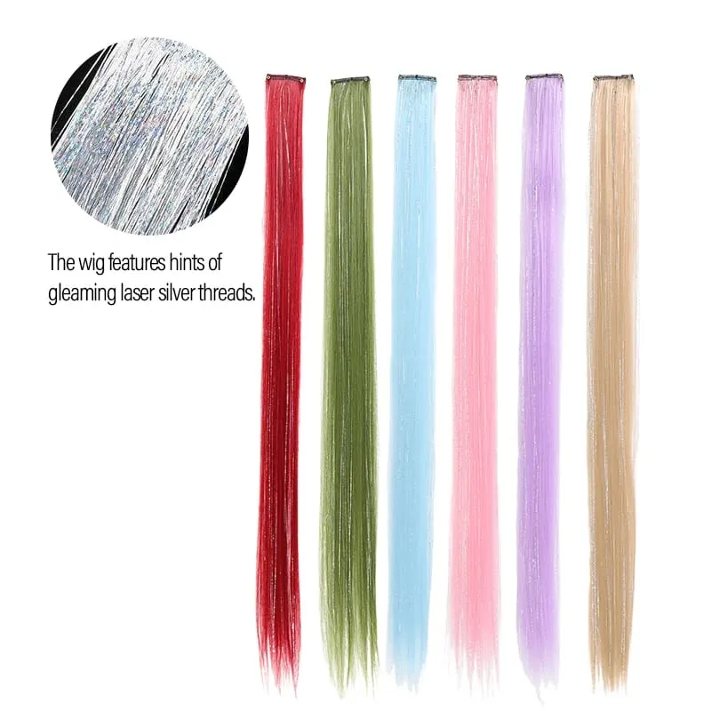Clip BB nelle estensioni dei capelli sintetici con fili d'argento laser Pezzi di capelli colorati lucenti per l'uso quotidiano delle feste Nessun danno — image 7