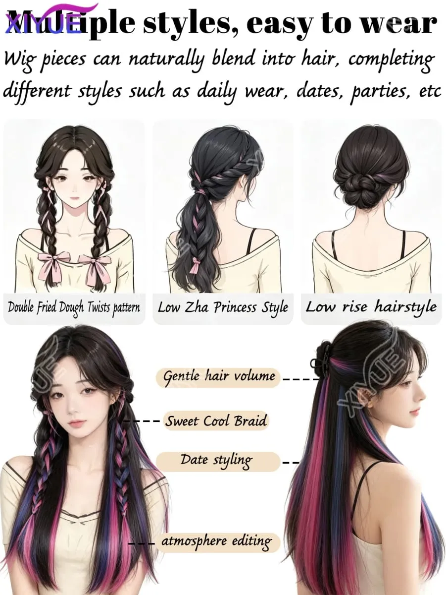 XY Hair Extensions 2 stks/pak Rechte Extensions Multi-Kleuren Hoogtepunten Synthetisch haar Regenboog Haarstukjes voor Meisjes Halloween — image 6