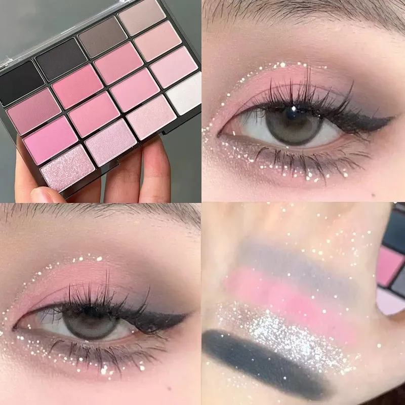 16-Color Matte Black Pink Eyeshadow Palette Matte Pearlescent Low Saturation Long Lasting Brown Glitter Eye Shadow Eye Makeup — image 4