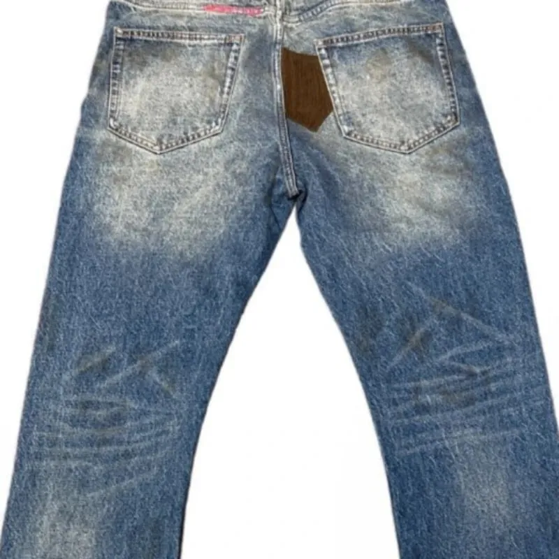 Męskie jeansy rozkloszowane Harajuku Vintage sprane spodnie dżinsowe w trudnej sytuacji patchworkowy sztruks Slim Fit casualowe w stylu Streetwear unisex nowa wiosna — image 6