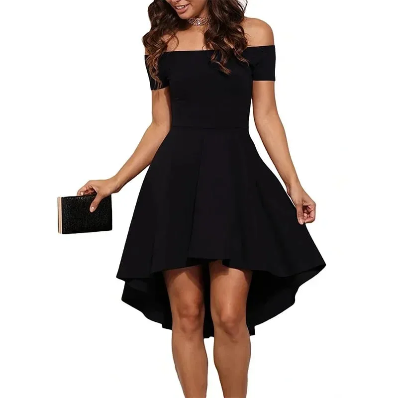 Vestido midi assimétrico feminino Elegance sem ombros – Sólido Slim Fit Season-Versátil Comfort Stretch — image 6