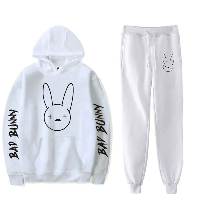 Harajuku Comfortable Funny bad bunny Print Sweatshirt Sweatpants Suit Men/Women Hoodies+ Trousers Suit Cute 2 Piece Set Clothes — image 29