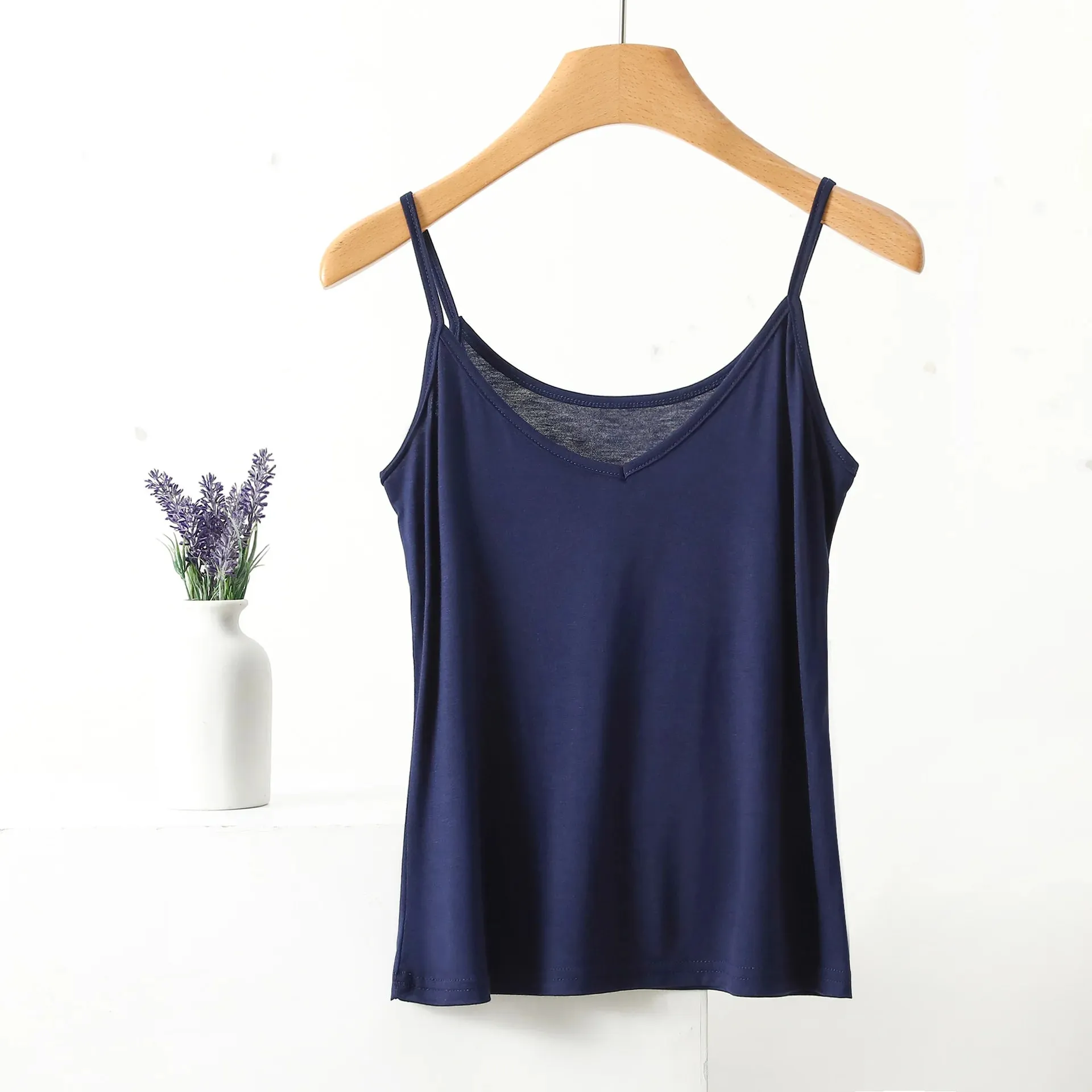 Spaghettiträger-Top für Damen, Neckholder, V-Ausschnitt, Basic-Cami, ärmellose Tanktops, Damen-Sommer-Unterhemd, einfarbig — image 19
