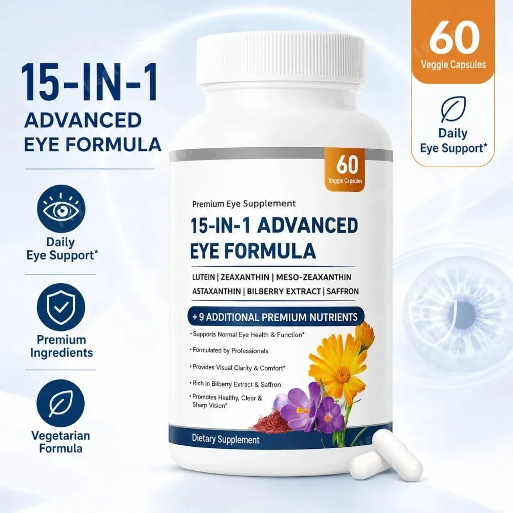 Formula avanzata per gli occhi 15 in 1 con luteina zeaxantina astaxantina mirtillo e zafferano supporto per il comfort visivo 60 capsule — image 1