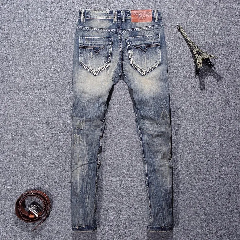 2023 Musim Bunga dan Musim Gugur Fesyen Klasik Baru Warna Pepejal Koyak Seluar Kaki Kecil Keselesaan Kasual Seluar Jeans Berkualiti Tinggi Elastik Lelaki — image 2